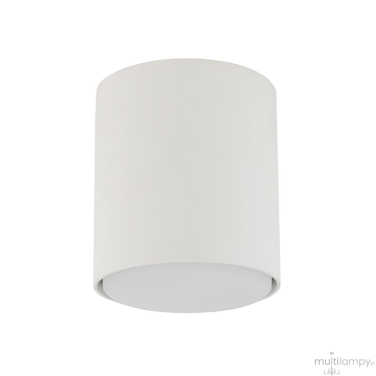 Lampa sufitowa Tubo H9,5 o cylindrycznym kształcie w kolorze białym, z jednym gniazdem GX53. Widok z dołu, ukazujący gładką powierzchnię oraz okrągłą podstawę. Idealna do nowoczesnych wnętrz.
