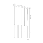 Czarna lampa wisząca Etna Plus z pięcioma źródłami światła G9. Produkt w kształcie cylindrycznym, zawieszony na cienkim przewodzie. Prosty design, idealny do nowoczesnych wnętrz. Ujęcie frontalne, na jednolitym tle.