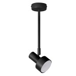 Czarna lampa wisząca Mona H36 z jedną oprawą GX53, z metalowym kloszem o okrągłym kształcie, zawieszona na cienkim, prostym przewodzie. Ujęcie z boku, ukazujące detale konstrukcji i minimalistyczny design. Tło białe, co podkreśla formę lampy.