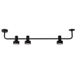 Lampa sufitowa Mona w kolorze czarnym, z trzema oprawami GX53. Prosty, nowoczesny design z okrągłymi kloszami na poziomej rurze, zamontowana do sufitu. Widoczny matowy materiał kloszy i metalowe detale.