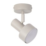 Lampa sufitowa Mona H16 w kolorze szarym/beżowym, z metalowym korpusem i okrągłą głowicą. Ujęcie z boku, pokazujące ruchomy element, mocowana do sufitu. Wymaga żarówki GX53.