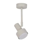 Lampa wisząca Mona H25 w kolorze szaro-beżowym, z metalowym kloszem w formie stożka, zawieszona na cienkim, prostym ramieniu. Źródło światła GX53 umieszczone w okrągłym, płaskim elemencie. Ujęcie z boku, na jasnym tle.