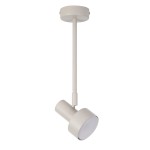 Lampa wisząca Mona H36 w kolorze szarym/beżowym, z ruchomym spotem na końcu długiego, prostego ramienia. Górna część zamocowana do sufitu, elegancka konstrukcja, minimalistyczny design, idealna do nowoczesnych wnętrz.