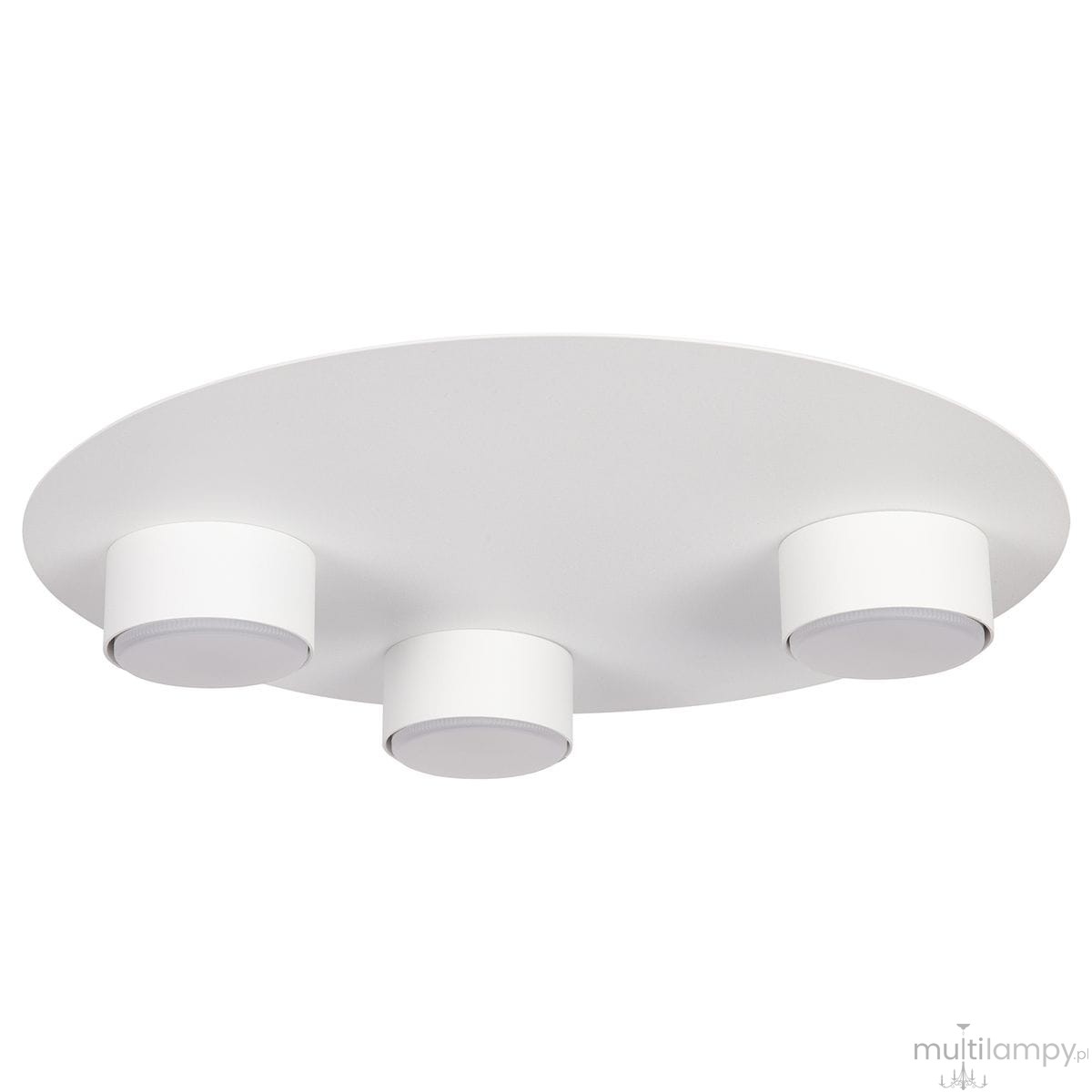 Lampa sufitowa Star z trzema oprawami GX53 w białym kolorze. Okrągła, płaska podsufitka z matowym wykończeniem, umieszczona na stałe. Elementy oświetleniowe w minimalistycznym stylu, rozmieszczone równomiernie na powierzchni.