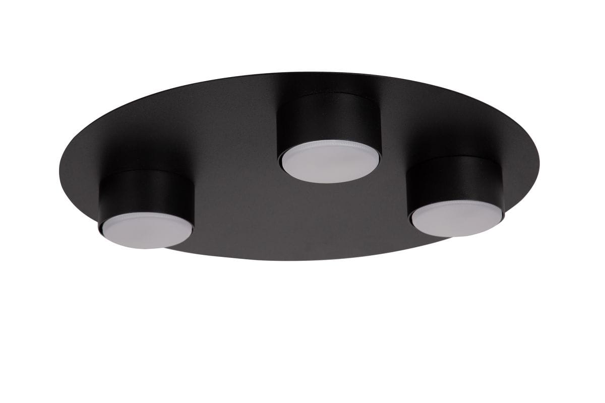 Lampa sufitowa Star 3xGX53 w kolorze czarnym, o okrągłej podstawie. Trzy źródła światła umieszczone w cylindrycznych oprawach, z białymi kloszami. Produkt montowany na suficie, widoczny z góry.