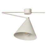 Lampa sufitowa Galaxy w kolorze szarym/beżowym, z metalowym kloszem w kształcie stożka. Posiada jedno gniazdo E27, zamontowana na prostym, okrągłym stelażu. Kąt ujęcia z boku, ukazujący detal konstrukcji.