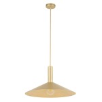 Lampa wisząca Capri D50 w kolorze złotym, z kloszem w kształcie stożka. Wisi na cienkim kablu, z jedną oprawą E27. Prosty, nowoczesny design, pasujący do różnorodnych wnętrz. Tło białe, co podkreśla elegancję lampy.