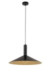 Lampa wisząca Capri D50 z jednym gwintem E27, o stożkowym kształcie w kolorze czarnym z metalicznym złotym wnętrzem. Uchwyt i przewód w kolorze czarnym, zawieszona na długim kablu. Idealna do nowoczesnych wnętrz.
