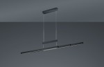 Trajan LED lampa wisząca 3-punktowa w kolorze czarnym, o prostokątnym kształcie. Zawieszona na cienkich linkach, z metalowym mocowaniem sufitowym. Design minimalistyczny, idealna do nowoczesnych wnętrz. Tło w jednolitym, szarym kolorze.