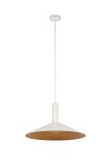 Lampa wisząca Capri D50 z białym kloszem w kształcie stożka i miedzianym wnętrzem. Zawieszona na cienkim kablu, z pojedynczym gniazdem E27. Prosta, nowoczesna forma, idealna do aranżacji wnętrz.