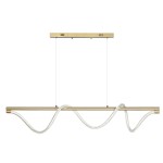 Lampa wisząca Serpente 2 z pilotem LED/55W w kolorze złotym. Oferuje falisty kształt z metalowym, złotym stelażem oraz białym, teksturowanym elementem. Zawieszona na cienkich linkach, idealna do nowoczesnych wnętrz.