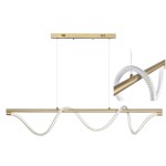 Lampa wisząca Serpente 2 o złotej, metalowej konstrukcji z białym, teksturowanym przewodem. Zawieszona na dwóch linkach, z pilotem do sterowania. Kształt falisty, nowoczesny design, idealna do aranżacji wnętrz.