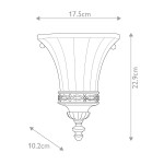Kinkiet Drawing Room U, postarzany brąz, o wymiarach 17,5 cm szerokości, 10,2 cm głębokości i 22,9 cm wysokości. Posiada dekoracyjny wzór u podstawy oraz zaokrąglony klosz, montowany na ścianie. Idealny do wnętrz w stylu klasycznym.