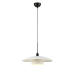 Lampa wisząca Millinge w kolorze czarnym i białym z jednym gniazdem E27. Posiada dwa stożkowate klosze, zewnętrzny biały i wewnętrzny czarny, zawieszona na cienkim, czarnym kablu. Montaż sufitowy, minimalistyczny design.