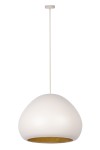Lampa wisząca Lava D52 w kolorze beżowym z złotym wnętrzem, o zaokrąglonym kształcie, z jednym gniazdem E27. Zawieszona na cienkim przewodzie, montowana sufitowo, z widoczną matową teksturą.