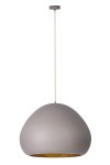 Lampa wisząca Lava D52 w kolorze taupe z złotym wnętrzem, o kształcie przypominającym kulę. Ujęcie frontalne, zawieszona na cienkim przewodzie. Idealna do nowoczesnych wnętrz. E27, 1 źródło światła.
