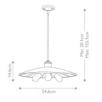 Lampa wisząca Urban Renewal 3xE27 w rustykalnym mosiądzu, o średnicy 54,6 cm i wysokości 14,6 cm. Posiada trzy miejsca na żarówki, zwisająca na regulowanym przewodzie, idealna do wnętrz w stylu industrialnym.