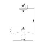 Lampa wisząca Urban Renewal w rustykalnym mosiądzu, z pojedynczym gniazdem E27. Ujęcie frontalne, widoczny klosz o średnicy 302 mm oraz długość zwisu 386 mm. Prosty, elegancki design z metalowym wykończeniem. Wymiary mocowania: 130x62 mm.