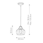 Lampa wisząca Urban Renewal S z żelaza w rustykalnym stylu, średnica 20,3 cm, wysokość regulowana od 28,3 cm do 133,3 cm. Okrągła klosz z teksturą, mocowanie na żarówkę E27. Idealna do nowoczesnych i industrialnych wnętrz.