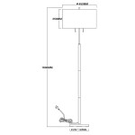 Lampa podłogowa Fogo w kolorze czarnym, o wysokości 1600 mm i podstawie 250 mm. Prosty, pionowy kształt z prostokątnym kloszem o średnicy 450 mm. Wyposażona w dwa gniazda E27, z dwoma zwisającymi łańcuszkami. Kabel z wtyczką widoczny u podstawy.