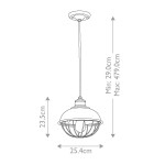 Lampa wisząca Urban Renewal z antycznego kute żelazo, z pojedynczym źródłem światła E27. Okrągła, z kloszem w formie siatki, zawieszona na regulowanym przewodzie. Wymiary: wysokość 23,5 cm, średnica 25,4 cm, długość przewodu 29-479 cm.