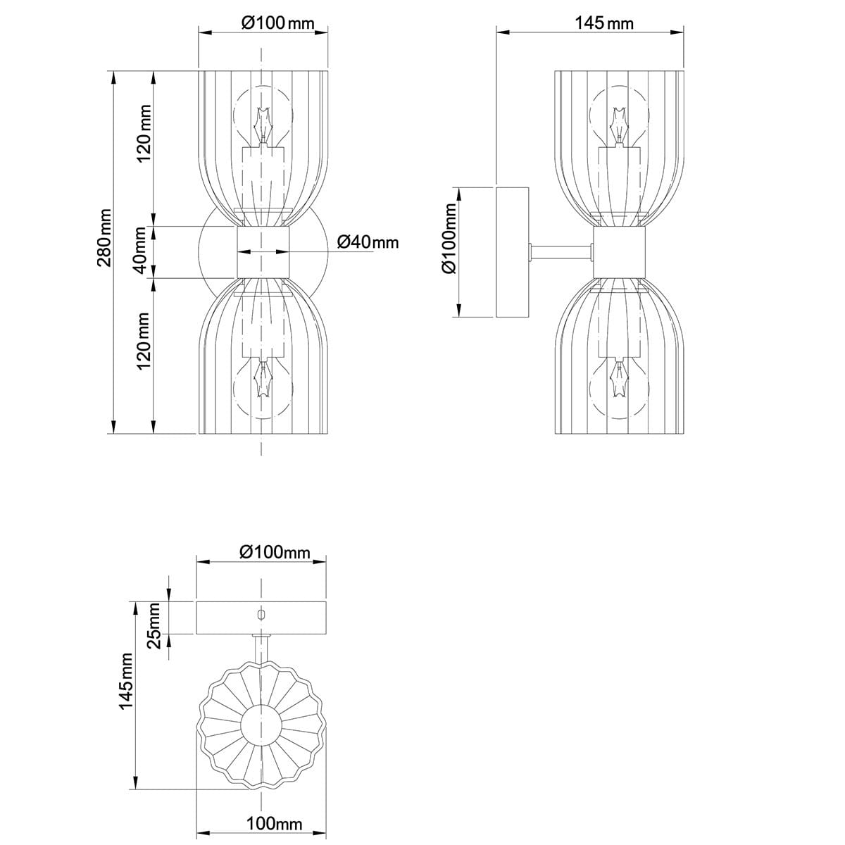 Kinkiet Piega 2xE14 w kolorze patynowym z dymionymi kloszami. Produkt ma wymiary 280x145 mm, z okrągłą podstawą o średnicy 100 mm. Klosze mają kształt półkulisty, z wyraźnym wzorem wewnętrznym. Idealny do wnętrz w stylu klasycznym.