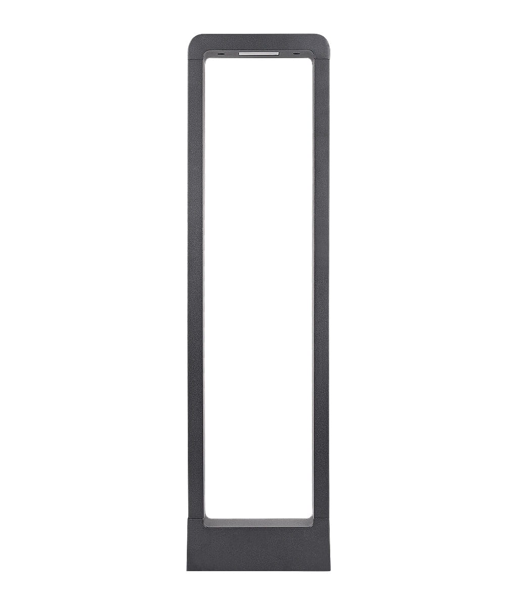 Lampa stojąca ogrodowa Rio LED H60 w antracytowym kolorze, o prostokątnym kształcie, z płaską podstawą. Widoczne jest otwarte wnętrze lampy, co podkreśla jej minimalistyczny design. Ujęcie frontalne, na jednolitym tle.