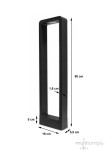 Lampa stojąca ogrodowa Rio LED H80 w kolorze antracytowym, o wymiarach 80 cm wysokości, 16 cm szerokości i 5,5 cm głębokości. Prosty, prostokątny kształt z podświetleniem LED, umieszczona na stabilnej podstawie, w ujęciu frontalnym.