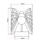 Kinkiet Mariposa w kształcie motyla, chromowany. Wymiary: 220 mm wysokości, 180 mm szerokości, 120 mm głębokości. Oświetlenie LED 8W, z dekoracyjnymi skrzydłami o teksturze. Produkt zamontowany na podstawie.