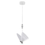 Lampa wisząca Mariposa z jednym źródłem LED 8W, chromowana. Posiada efektowne skrzydła w kształcie motyla w białym kolorze, zawieszone na cienkim kablu z chromowaną podsufitką. Elegancki design, idealna do nowoczesnych wnętrz.