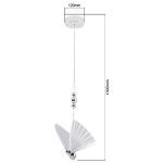 Lampa wisząca Mariposa 1xLED/8W w chromowanej obudowie. Ma kształt motyla z białymi skrzydłami, zawieszona na cienkim przewodzie o długości 1300 mm. Średnica podstawy wynosi 120 mm, lampa posiada dekoracyjne, chromowane kulki.