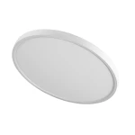 Plafon California D40 w kolorze białym, okrągły, z zamontowanym modułem LED o mocy 36W. Produkt widoczny z boku, z cienką ramką. Idealny do oświetlenia wnętrz. Tło neutralne, podkreślające formę lampy.