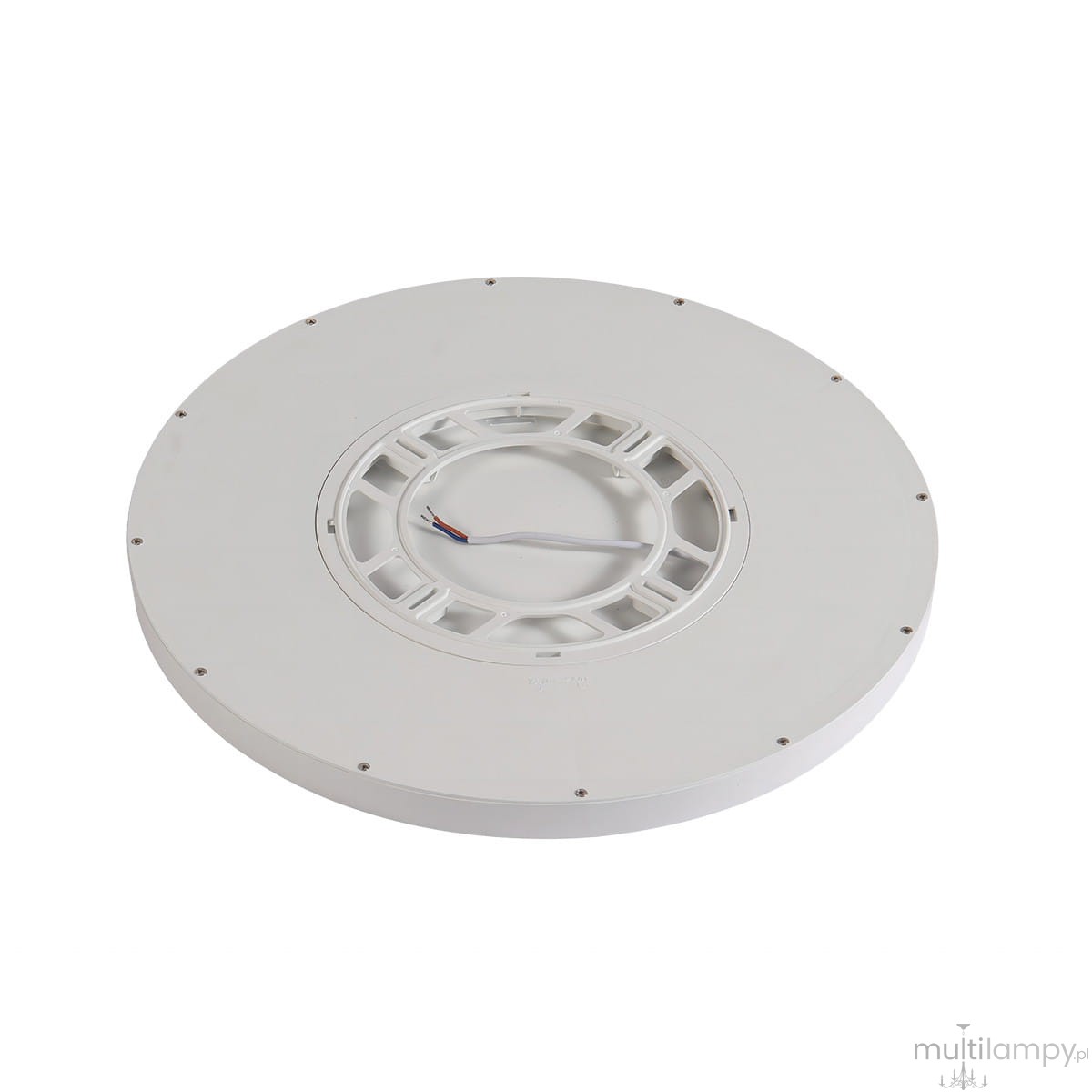 Biały plafon California D40 z jedną diodą LED o mocy 36W. Okrągły kształt, widoczny otwór montażowy w centralnej części. Produkt leży na płaskiej powierzchni, z wyraźnymi elementami mocującymi. Tło proste, jasne.