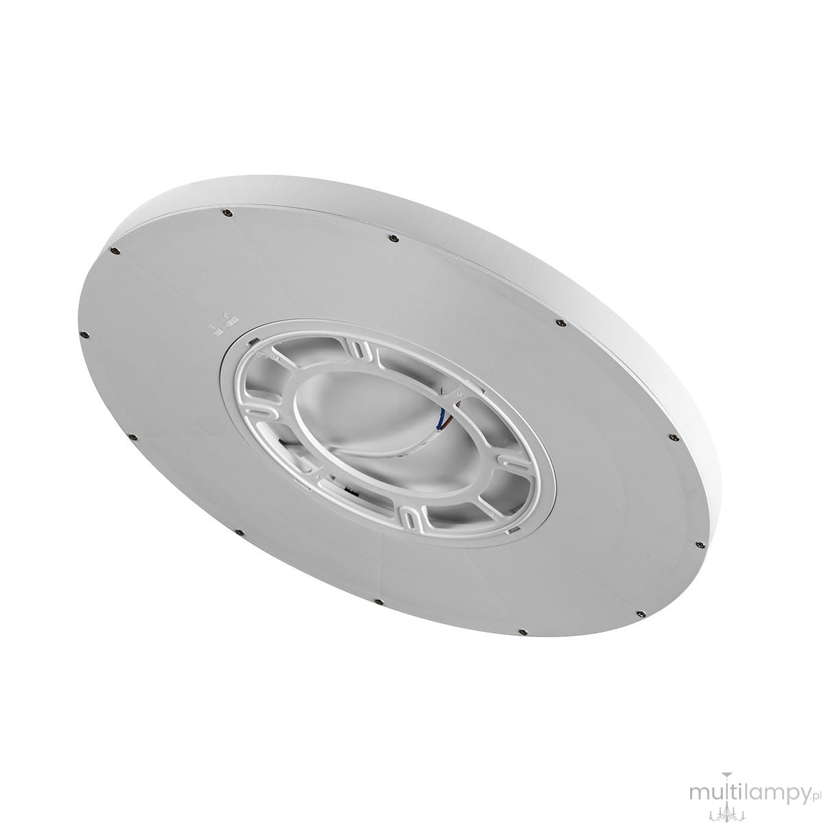 Plafon California D40 w kolorze białym, okrągły, z jedną diodą LED o mocy 36W. Widok z góry, ukazujący gładką powierzchnię oraz centralny otwór montażowy. Brak dodatkowych zdobień, prosty i nowoczesny design.