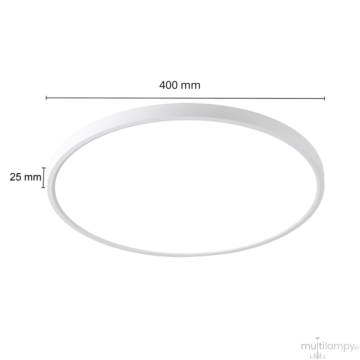 Plafon California D40 w kolorze białym o średnicy 400 mm i grubości 25 mm. Okrągły kształt, minimalistyczny design, przeznaczony do montażu sufitowego, z wbudowanym źródłem światła LED o mocy 36W.