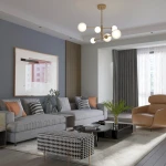 Lampa wisząca Bolti 6xG9 w kolorze złotym, z sześcioma okrągłymi kloszami, umieszczona w nowoczesnym wnętrzu z sofą, stolikiem kawowym i roślinnością. Produkt wisi na suficie, oświetlając przestrzeń.