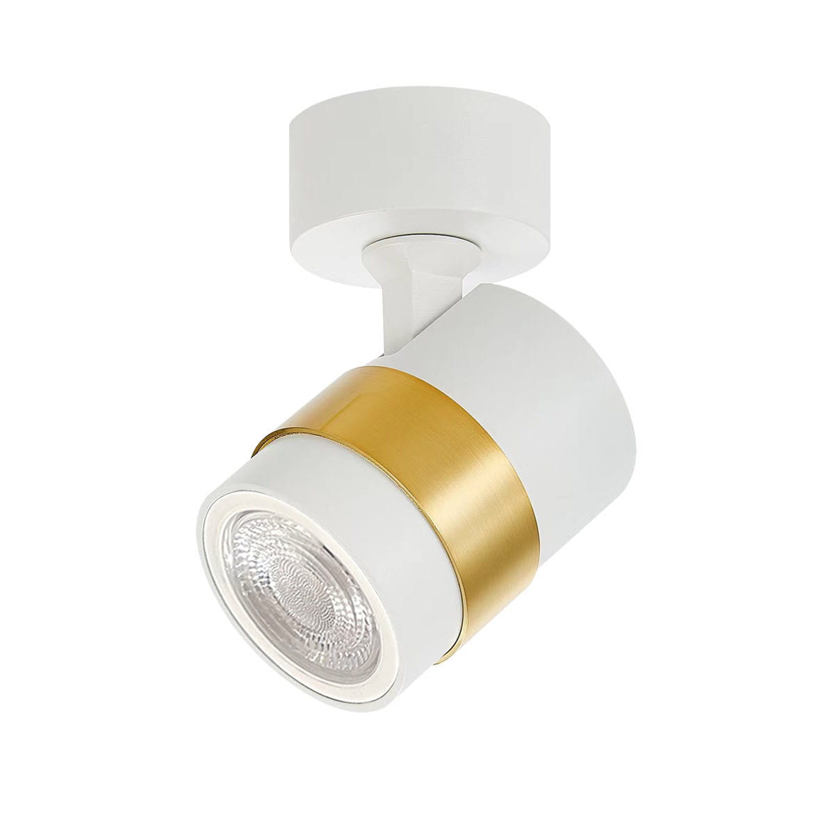 Lampa sufitowa Anillo w kolorze białym z metalowym złotym akcentem. Wyposażona w oprawę GU10, montowana na suficie, z ruchomą głowicą umożliwiającą skierowanie światła. Prosty, nowoczesny design.