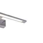 Kinkiet łazienkowy LED Elgidia IP44 w kolorze chromu, z płaską, prostokątną oprawą i wbudowanym źródłem światła. Ujęcie z boku, pokazujące lustrzaną fakturę oraz delikatne podświetlenie. Idealny do nowoczesnych wnętrz.