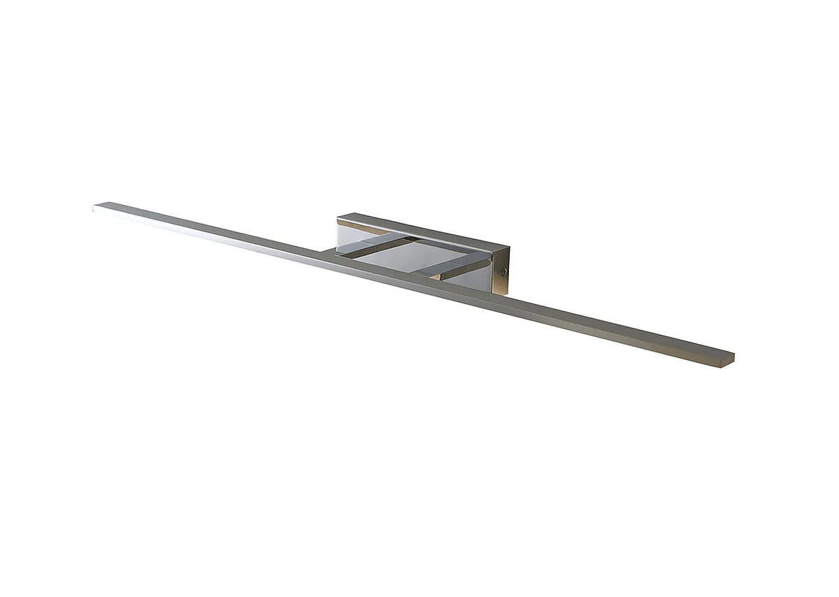 Kinkiet łazienkowy LED Elgidia IP44 w kolorze chromu. Prosta, prostokątna forma z montażem na ścianie. Długa, wąska lampa o wymiarach 96 cm i mocy 35W, idealna do oświetlenia lustra. Świeci w neutralnym, białym świetle.