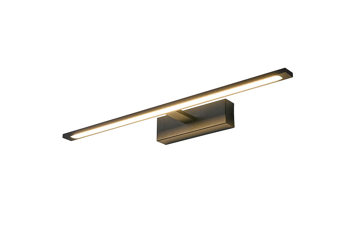 Elgidia IP44 kinkiet łazienkowy LED w kolorze czarnym, o długości 62 cm i mocy 22 W, z płaską, prostokątną oprawą oraz wąskim źródłem światła, zamontowany poziomo na ścianie. Idealny do oświetlenia przestrzeni łazienkowej.