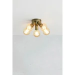 Lampa sufitowa Mazzo w kolorze antycznego mosiądzu, z pięcioma gniazdami E27. Ujęcie z góry, ukazujące okrągłą podstawę i szklane klosze. Gniazda umieszczone są w promieniu, co podkreśla nowoczesny design. Tło jasne, minimalistyczne.