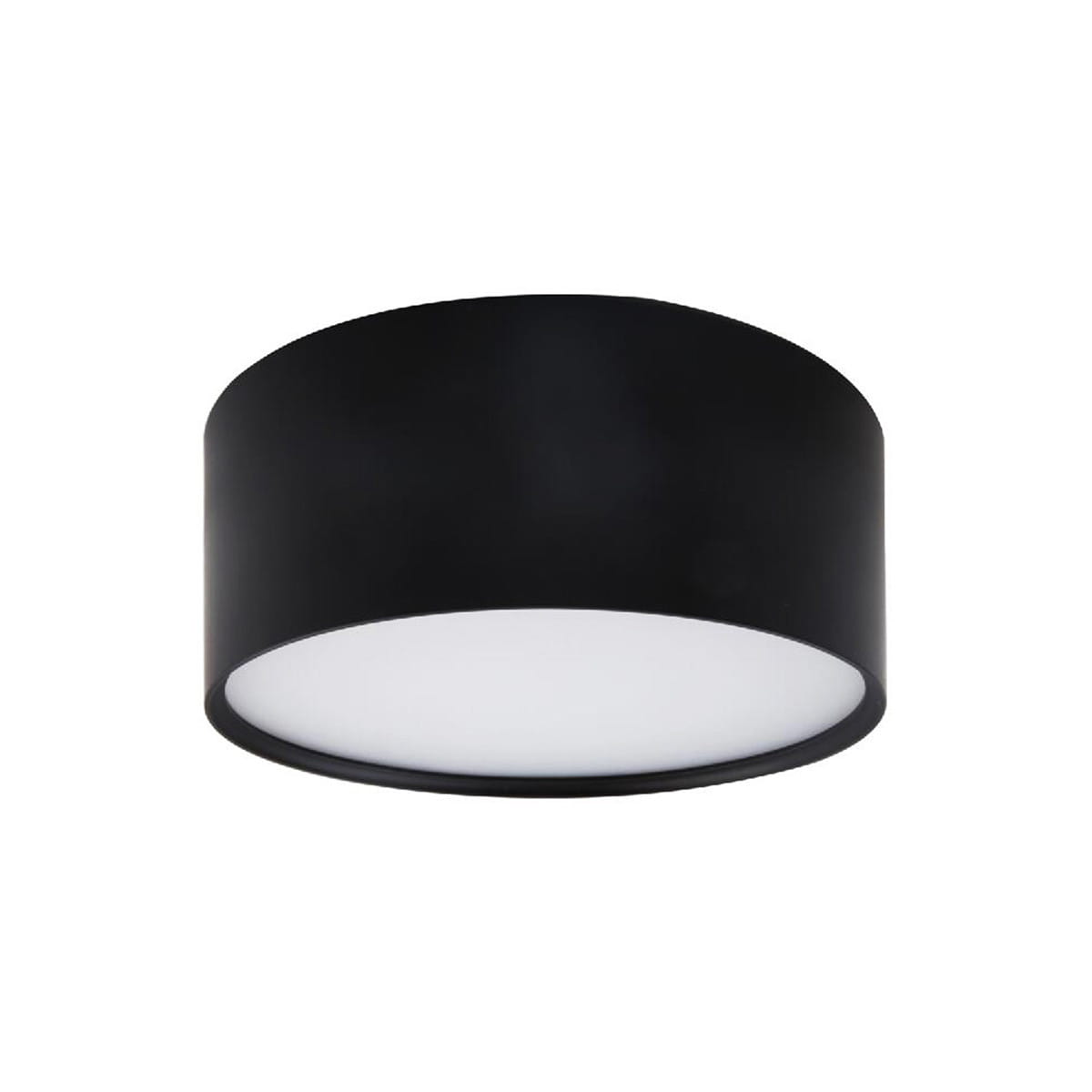 Czarna lampa sufitowa Kendal LED IP54 o okrągłym kształcie, z matowym wykończeniem. Zainstalowana w pozycji wiszącej, z białą, lekko przezroczystą osłoną w dolnej części. Przeznaczona do użytku wewnętrznego i zewnętrznego, odporna na wilgoć.