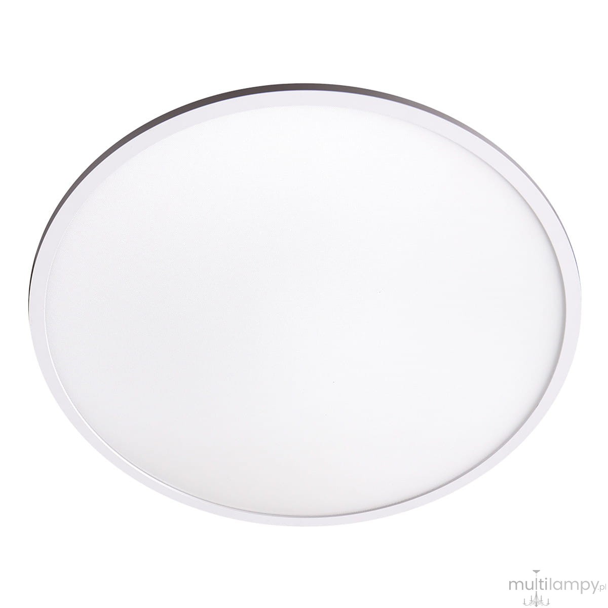 Pryzma D28 plafon 2xLED/IP44 w kolorze białym, okrągły, z matową przesłoną. Ujęcie frontalne, produkt leży na płaskiej powierzchni. Obramowanie lampy wykonane z metalu, prosty design, idealny do użytku w pomieszczeniach o podwyższonej wilgotności.
