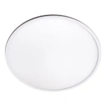 Pryzma D28 plafon 2xLED/IP44 w kolorze białym, okrągły, z matową przesłoną. Ujęcie frontalne, produkt leży na płaskiej powierzchni. Obramowanie lampy wykonane z metalu, prosty design, idealny do użytku w pomieszczeniach o podwyższonej wilgotności.