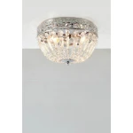 Lampa sufitowa Etienne 2xE14 w chromowanej obudowie, okrągła, z przezroczystymi kryształkami i dekoracyjnymi elementami. Ujęcie z góry, zamontowana na suficie, w jasnym otoczeniu.