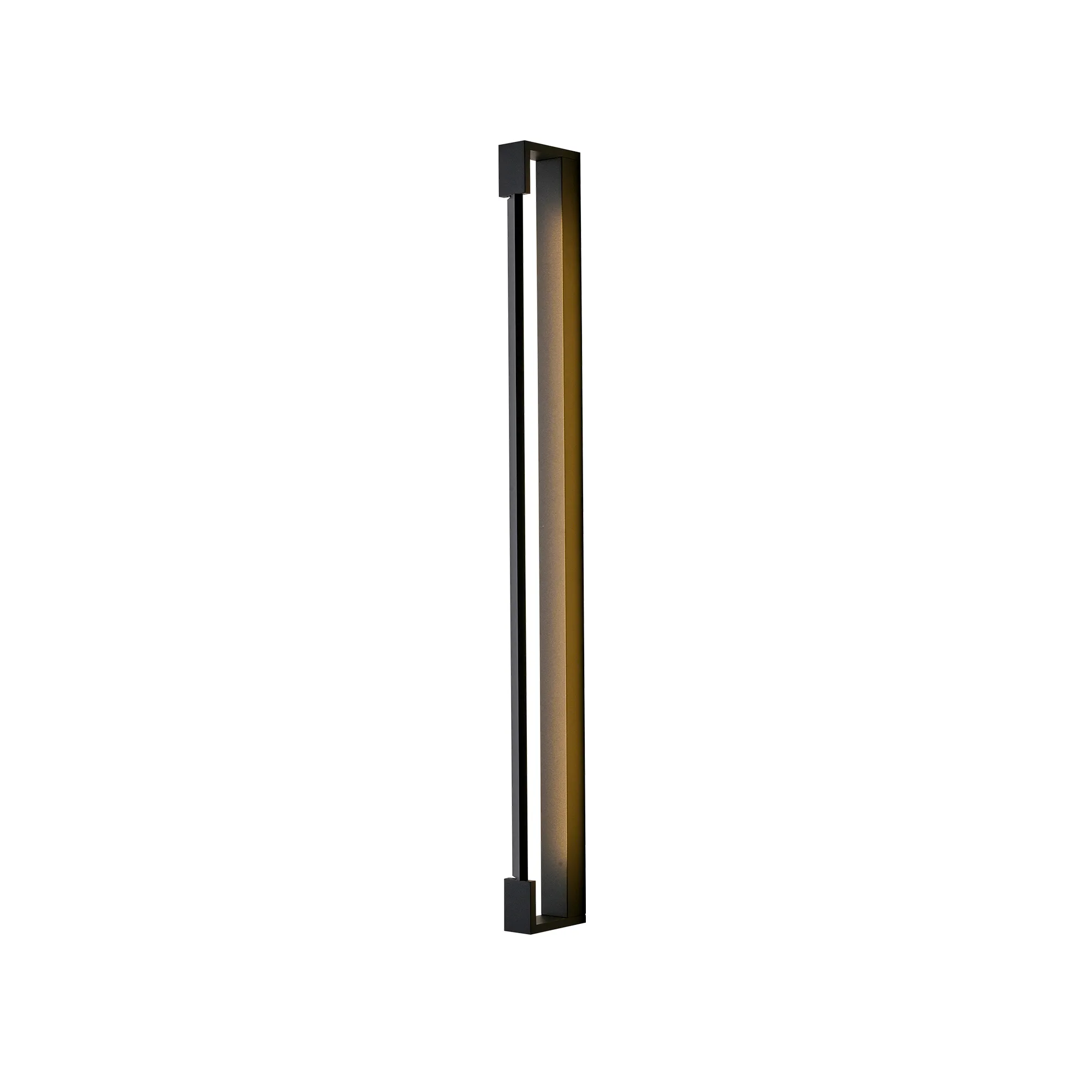 Czarny kinkiet łazienkowy LED Flexia IP44 o długości 100 cm i mocy 30W, prostokątny kształt, zamontowany pionowo, emituje ciepłe światło. Minimalistyczny design, idealny do nowoczesnych wnętrz.