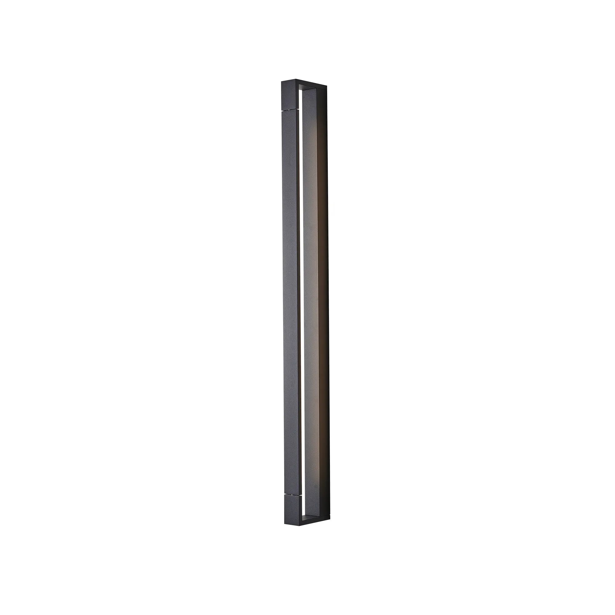 Czarny kinkiet łazienkowy LED Flexia IP44 o wymiarach L100 cm i mocy 30W. Posiada smukłą, prostokątną konstrukcję z delikatnym podświetleniem, zamontowany w pozycji pionowej. Idealny do oświetlenia wnętrz o nowoczesnym designie.