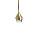 Lampa wisząca Nata IP44 w złotym kolorze, z metalowym stożkiem i przezroczystym kloszem, zawieszona na cienkim drążku. Kluczowe cechy to elegancki design oraz jednofazowe źródło LED o mocy 6W.