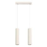 Beżowa lampa wisząca Karbon 2 z dwoma cylindrycznymi kloszami, z fakturą żłobioną, zawieszona na białych kablach. Montaż sufitowy, minimalistyczny design, idealna do nowoczesnych wnętrz.