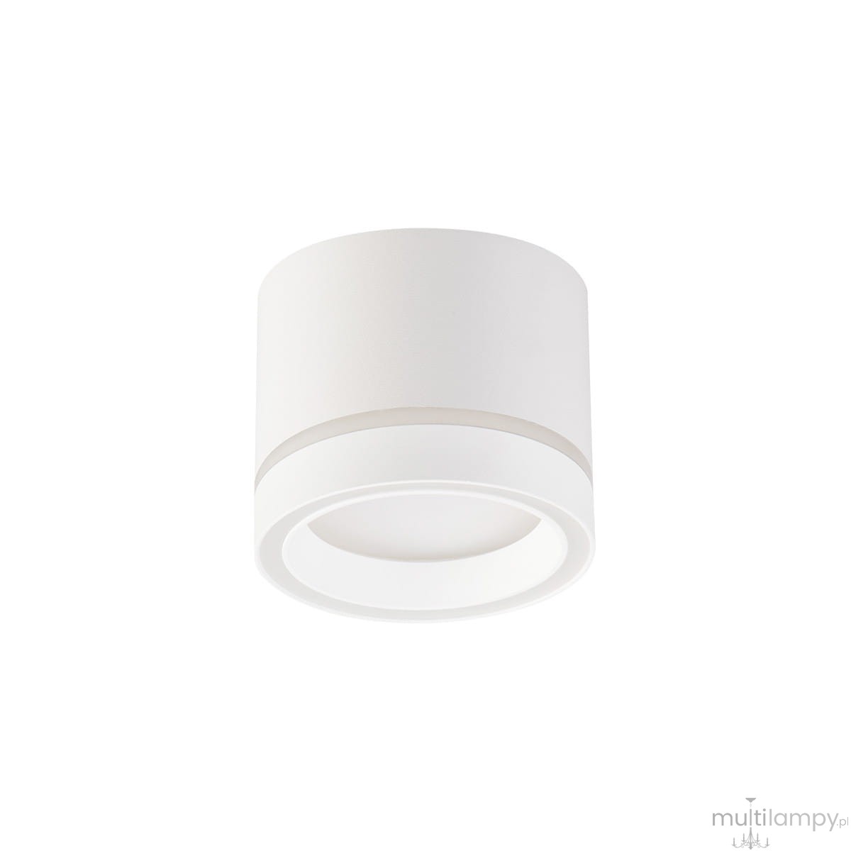 Lampa sufitowa Kendal w białym kolorze, z okrągłym, minimalistycznym kloszem z materiału. Ujęcie frontalne, zamontowana na suficie, z widocznym gniazdem GX53. Prosta forma z delikatnymi detalami, idealna do nowoczesnych wnętrz.